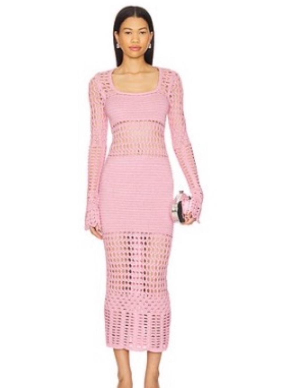 Retrofete Airie Dress Pink Crochet Pencil - Women's Midi dress metallic pink S